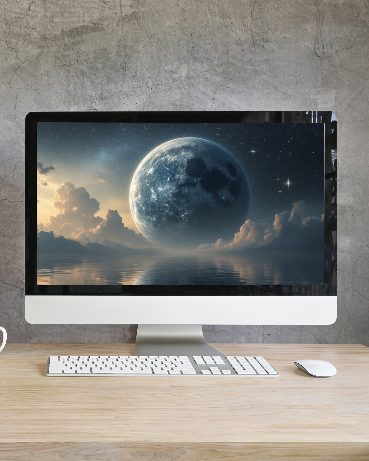 Mond küsst den Ozean - Digitaler Kunstdruck, Wandkunst, Digitaler Download, Druckvorlage