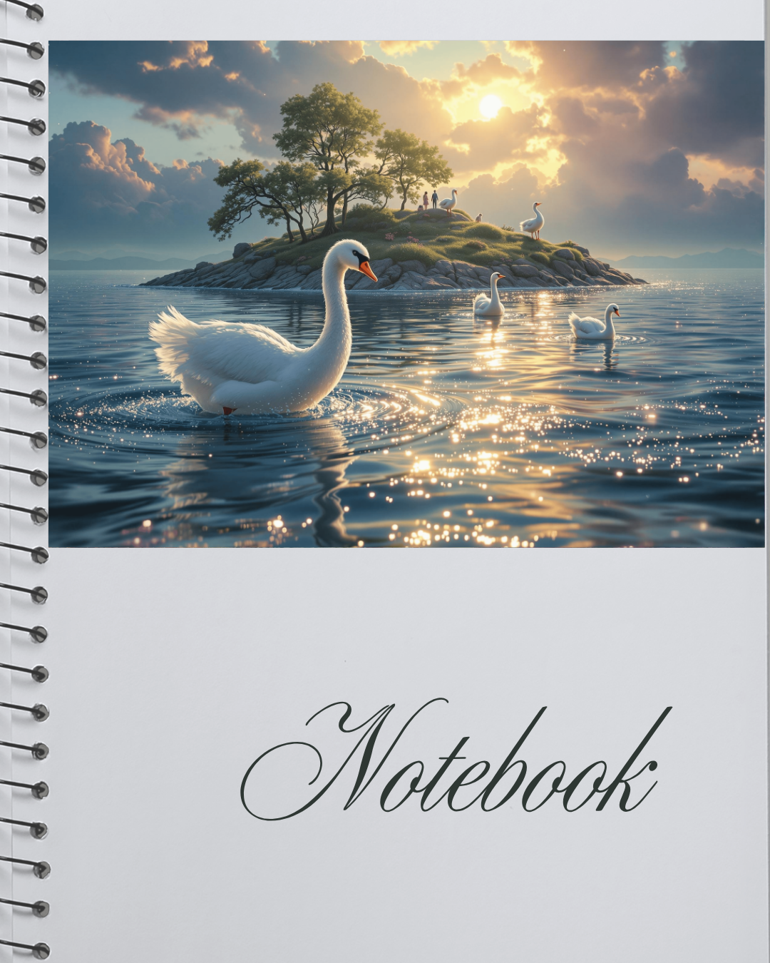Verzauberte Schwaneninsel - Digitaler Kunstdruck, Wandkunst, Digitaler Download, Druckvorlage