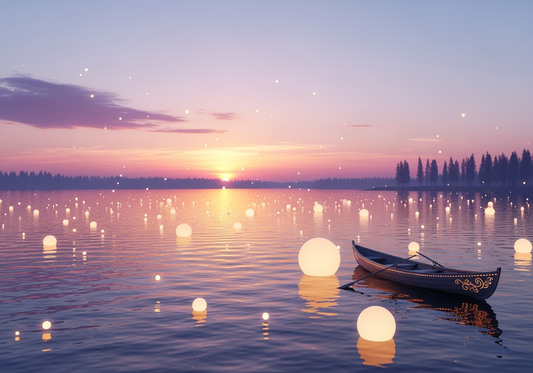 Magisches Boot bei Sonnenuntergang – Digitaler Kunstdruck, Wandkunst, Download, Druckvorlage