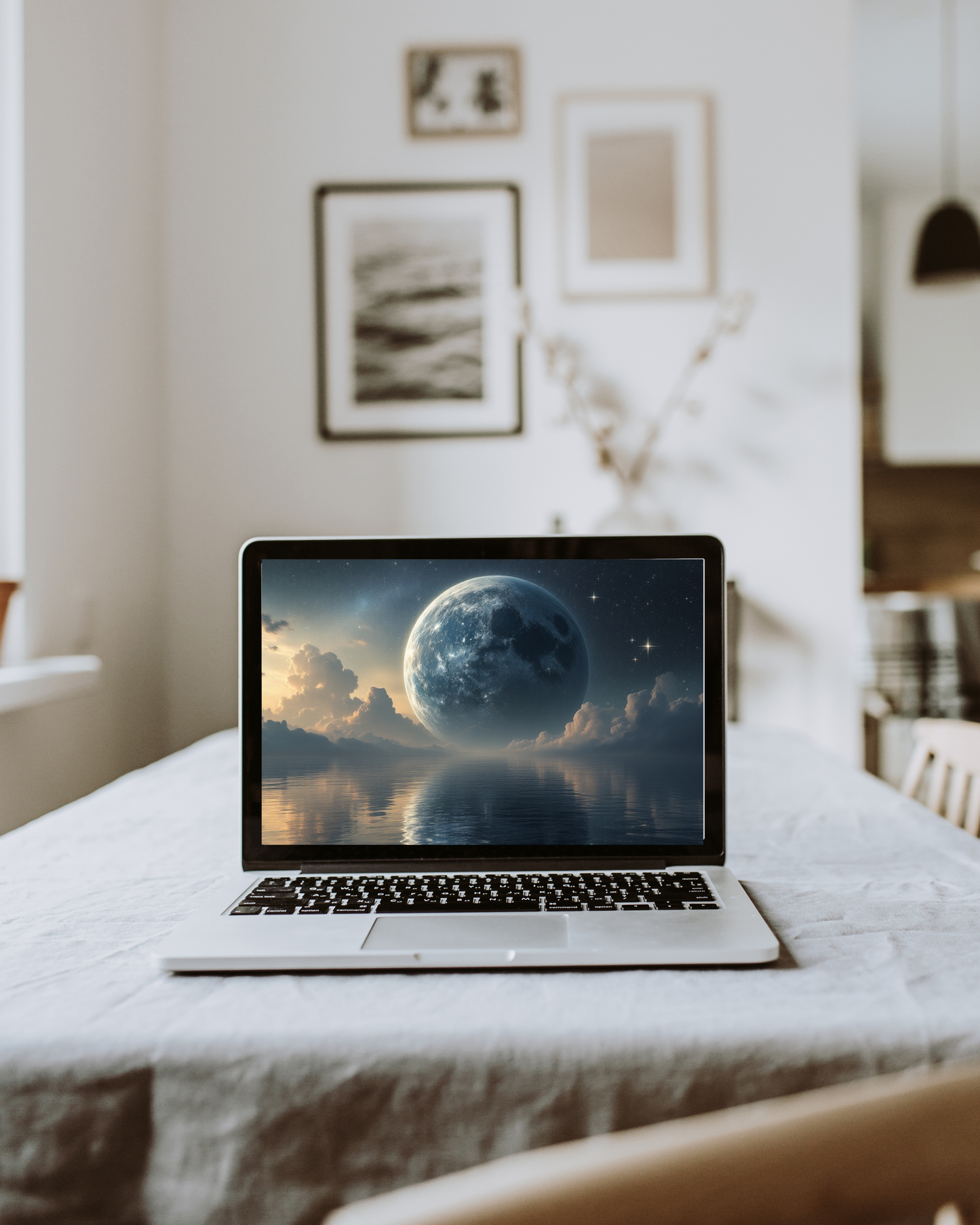 Mond küsst den Ozean - Digitaler Kunstdruck, Wandkunst, Digitaler Download, Druckvorlage