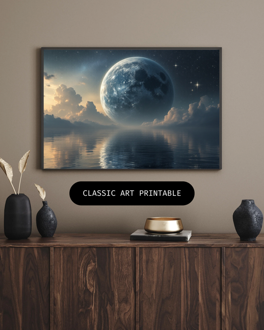 Mond küsst den Ozean - Digitaler Kunstdruck, Wandkunst, Digitaler Download, Druckvorlage