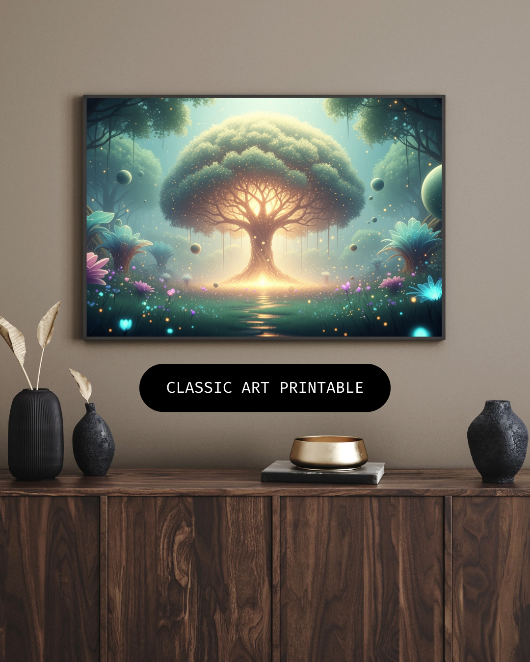 Magischer Weltenbaum im Zauberwald – Digitaler Kunstdruck, Wandkunst, Download, Druckvorlage,