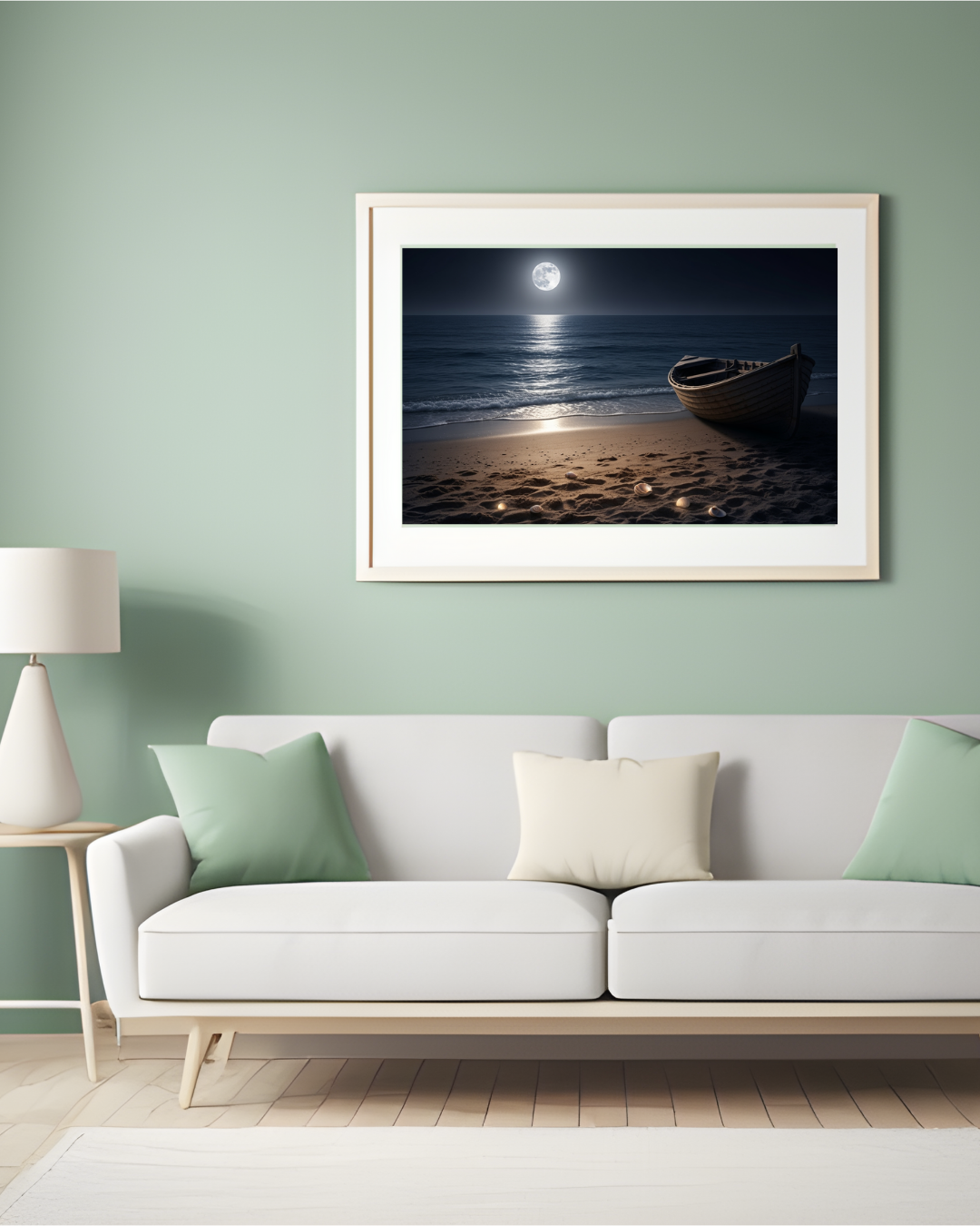 Magische Mondnacht am Meer – Digitaler Kunstdruck, Wandkunst, Digitaler Download, Druckvorlage