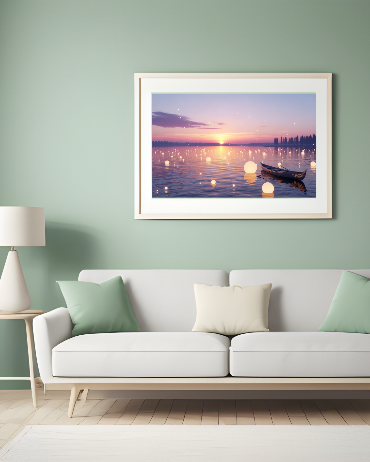 Magisches Boot bei Sonnenuntergang – Digitaler Kunstdruck, Wandkunst, Download, Druckvorlage