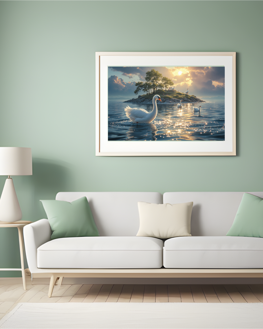 Verzauberte Schwaneninsel - Digitaler Kunstdruck, Wandkunst, Digitaler Download, Druckvorlage