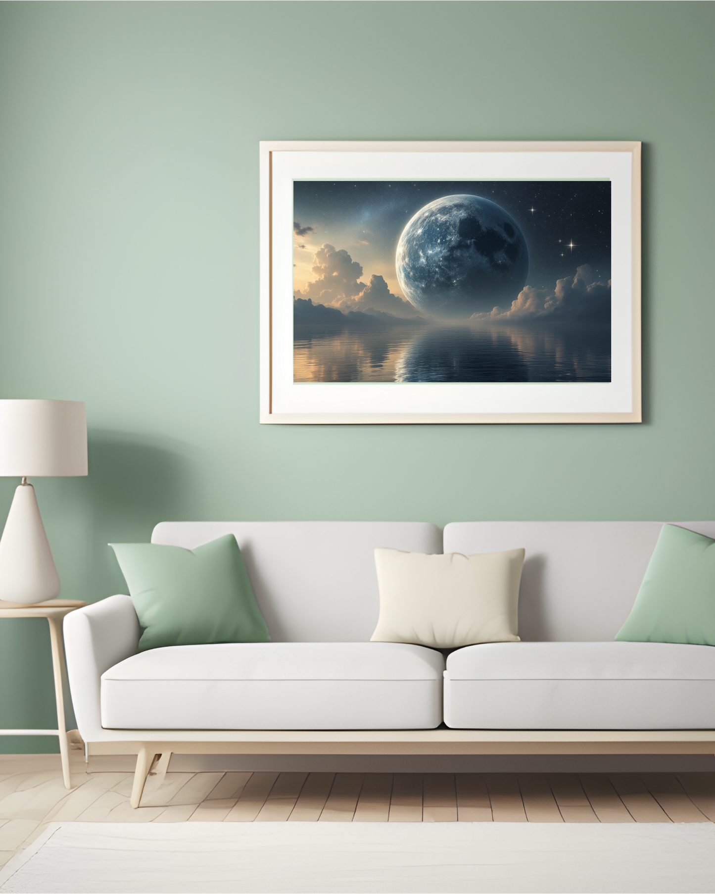 Mond küsst den Ozean - Digitaler Kunstdruck, Wandkunst, Digitaler Download, Druckvorlage