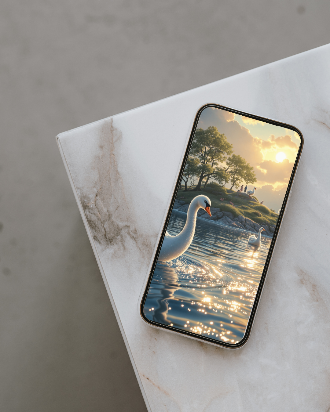 Verzauberte Schwaneninsel - Digitaler Kunstdruck, Wandkunst, Digitaler Download, Druckvorlage