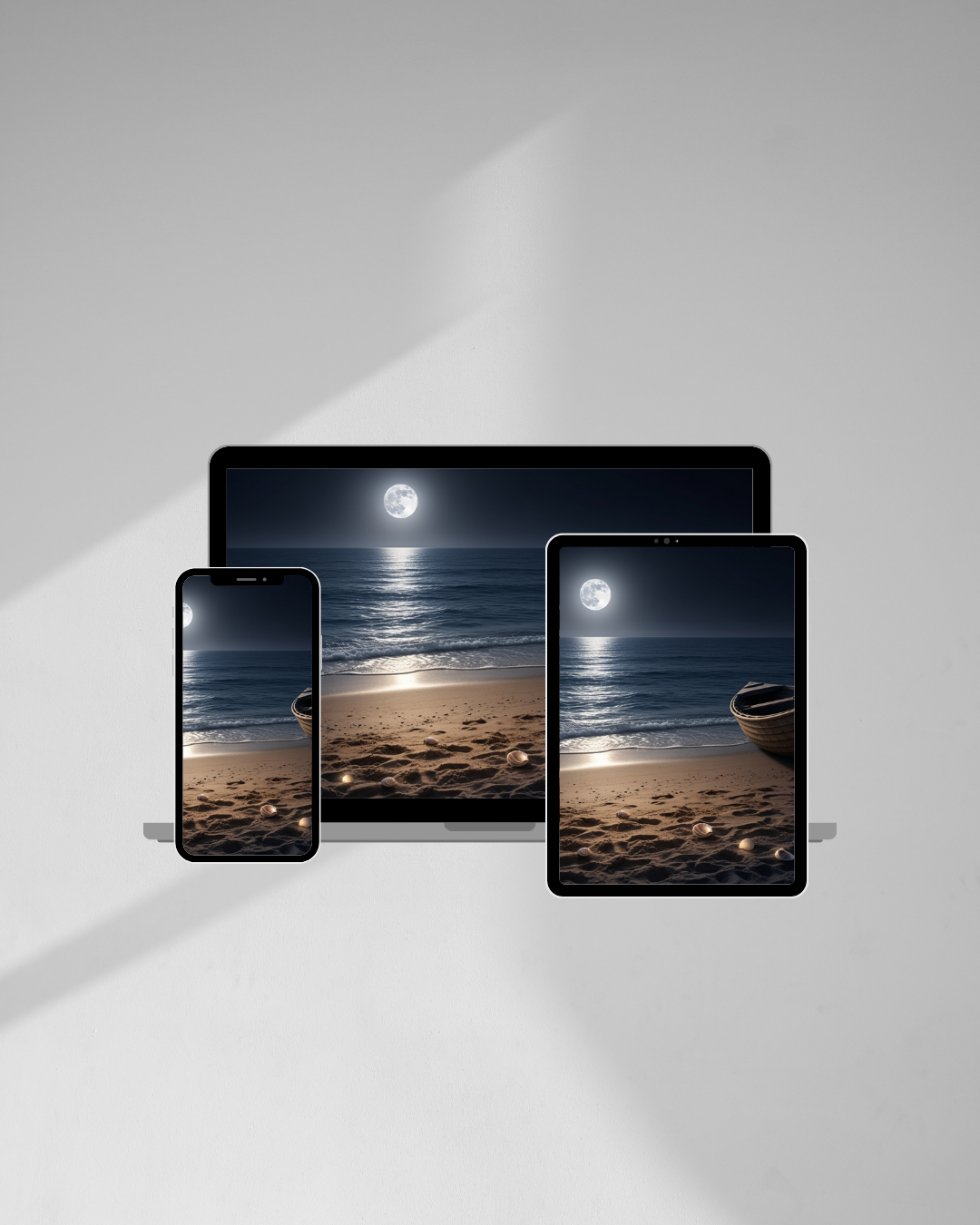 Magische Mondnacht am Meer – Digitaler Kunstdruck, Wandkunst, Digitaler Download, Druckvorlage