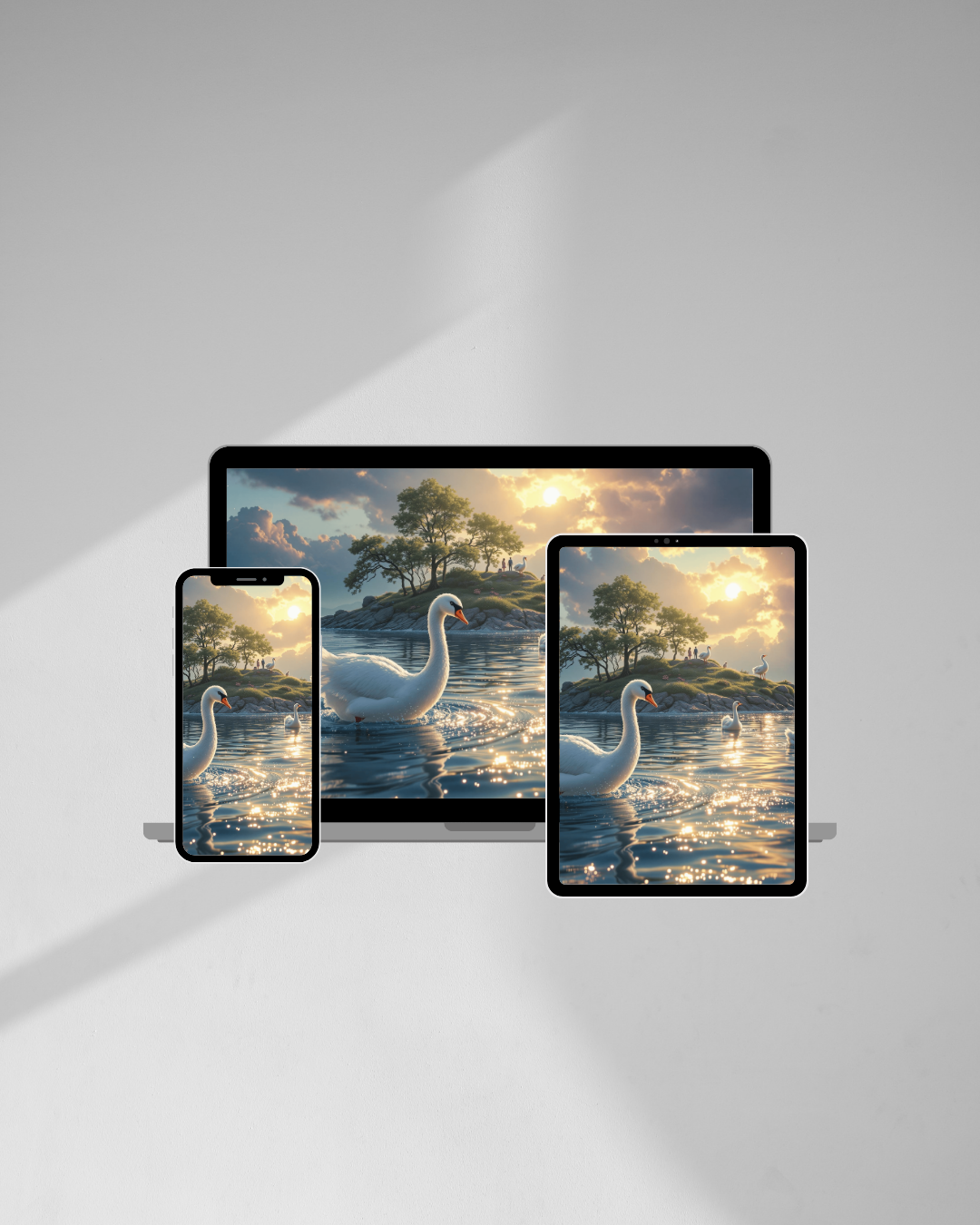 Verzauberte Schwaneninsel - Digitaler Kunstdruck, Wandkunst, Digitaler Download, Druckvorlage