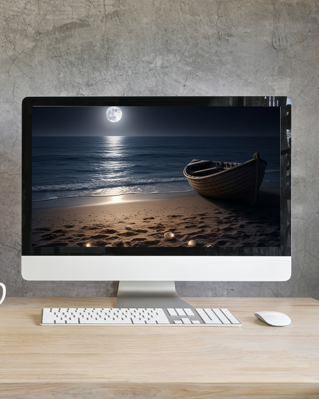 Magische Mondnacht am Meer – Digitaler Kunstdruck, Wandkunst, Digitaler Download, Druckvorlage