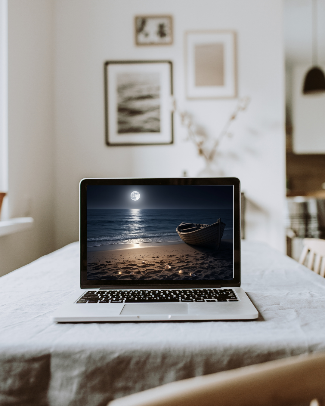 Magische Mondnacht am Meer – Digitaler Kunstdruck, Wandkunst, Digitaler Download, Druckvorlage