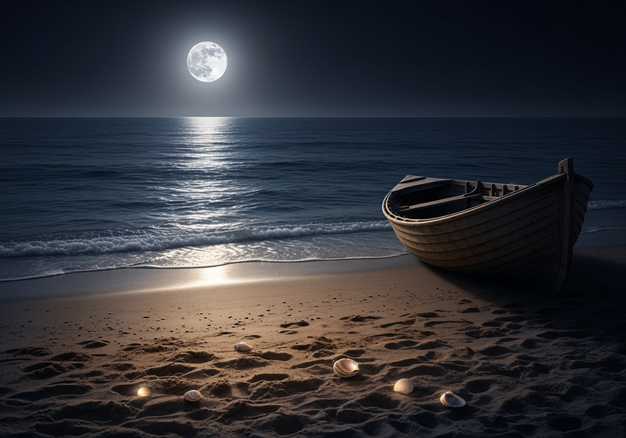 Magische Mondnacht am Meer – Digitaler Kunstdruck, Wandkunst, Digitaler Download, Druckvorlage